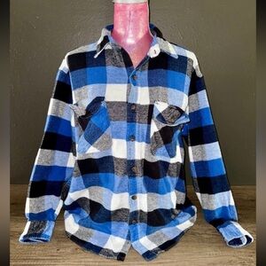 BTC Men's Plaid Shirt in Blue, Black, and White